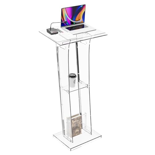 Dethan Acrylic Clear Lecterns Podium Stand, 48 Inch - Pulpits with Storage Shelf for Churches, Conference, Speeches, Weddings, Classrooms, Professional Presentation Podiums (Transparent) - size: 48 Inch