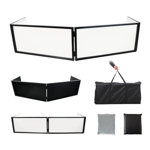 DJ Booth DJ Facade Portable DJ Event Booth Foldable Cover Screen Metal Frame Booth Front Board Video Light Projector Display Scrim Panel w/Travel Bag Black White Scrims