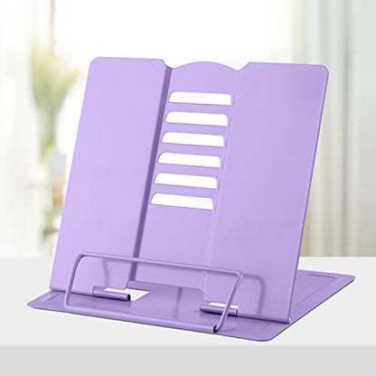 Honagu Metal Desk Book Holder, Hands Free Adjustable Cookbook & Document Holder, Portable Bookstand for Music Books, Textbooks, Recipes, Tablets & iPads (Purple) - color: Purple