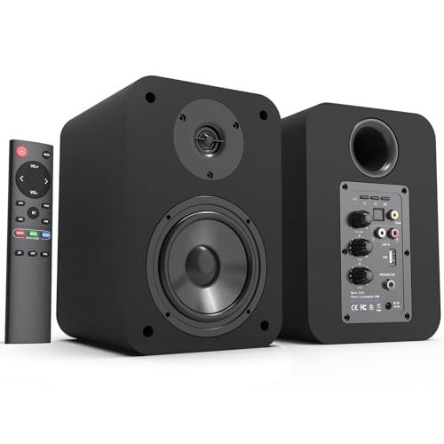 BESTISAN Bluetooth Bookshelf Speakers for Record Player, Powered Studio Speaker for TV with Sub Out Port, Horn Tweeter and Optical/RCA/BT Inputs Black