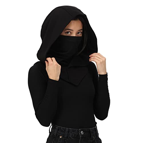 Assassin Hood and Mask Cotton Ninja Balaclava Adaptable Hoodie Casual Ren Faire Cosplay LARP Costume Cowl - color: Black