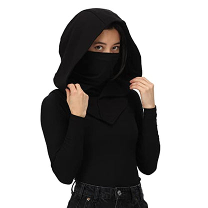 Assassin Hood and Mask Cotton Ninja Balaclava Adaptable Hoodie Casual Ren Faire Cosplay LARP Costume Cowl - color: Black