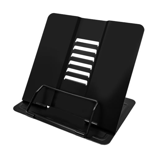 Book Stand, Book Holder, Book Stand for Reading – for Desk & Music | 6 adjustable angles, sturdy metal anti-slip, foldable & compact, holds cookbooks & tablets, great for students - color: Black