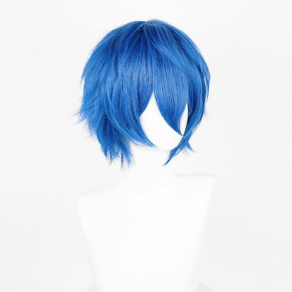 LABEAUTÉ Short Blue Anime Cosplay Wig Male Men Anime Layered Unisex Heat Resistant Hair Wig with Bangs for Party and Halloween for Gift + Free Cap - color: Blue