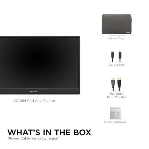 ViewSonic VX1654 16 Inch Portable Gaming Monitor, 1080p 144Hz IPS USB-C | Mini HDMI For Consoles; 60W USB-C Powers Laptops, Built-In Stand Supports Travel, Work, Play, Desks, Classes, Streaming - size: 16-Inch 144Hz