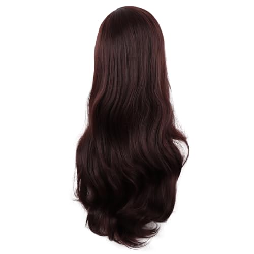 MapofBeauty 28 Inch Long Wavy Curly Side Bangs Party Hair Wig, Dark Brown | Synthetic fiber, 70 cm Cosplay Wig, Fashion - color: Dark Brown