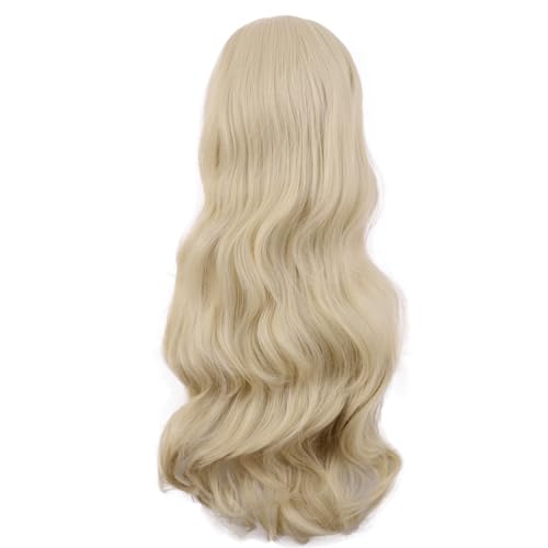 MapofBeauty 28 Inch Long Wavy Curly Side Bangs Party Hair Wig, Blonde | Synthetic fiber, 70 cm Cosplay Wig, Fashion - color: Blonde