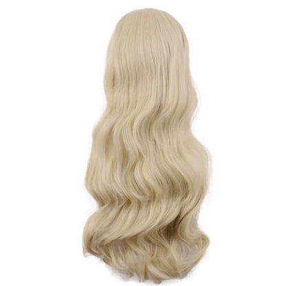 MapofBeauty 28 Inch Long Wavy Curly Side Bangs Party Hair Wig, Blonde | Synthetic fiber, 70 cm Cosplay Wig, Fashion - color: Blonde