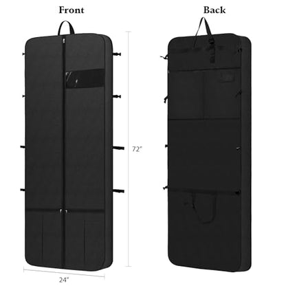 Wedding Dress Garment Bag 72" Dress Bags for Gowns Long with Accessories Pockets Bridal Garment Cover with Adjustable Handles for Wedding Dress, Prom Evening Gown - color: Black