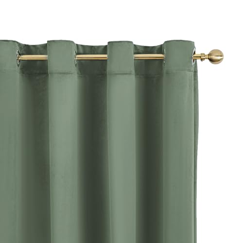YOFUN Sage Green Velvet Blackout Curtains 2 Panels Set, 96 inches Long Grommet Top Thermal Insulated Velvet Drapes for Living Room/Hallway/Dining/Holiday Party, W52 x L96 in - color: Sage Green, size: 52"W x 96"L (Pack of 2)