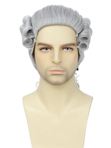 Judge Colonial Wig Long Wave Wigs for Men,Historical Colonial Costume,George Washington Wig,Halloween Wigs (Dark Gray) - color: 3-Grey