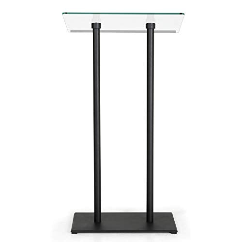 M&T Displays Tempered Clear Glass Conference Podium Stand Black Aluminum Body and Base 43.9 Inch Height Floor Standing Lectern Pulpit Desk for Classroom Church - color: Black