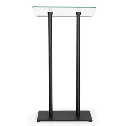 M&T Displays Tempered Clear Glass Conference Podium Stand Black Aluminum Body and Base 43.9 Inch Height Floor Standing Lectern Pulpit Desk for Classroom Church - color: Black