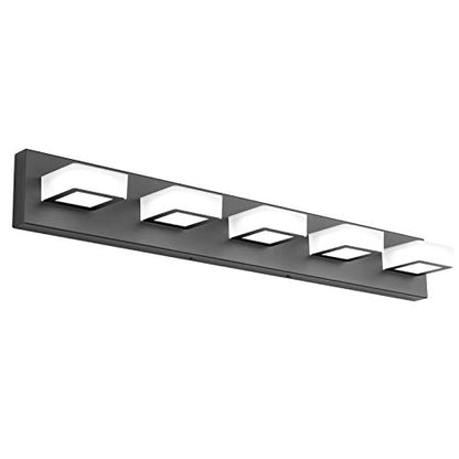 Ralbay LED Modern Black Vanity Lights 5 Lights Acrylic Matte Black Bathroom Vanity Lights Over Mirror - color: Black-White light, size: 34 inch