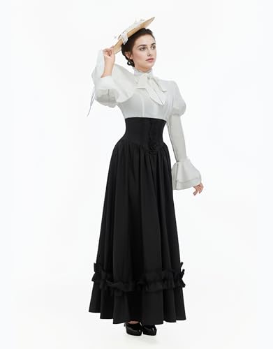 daizbella Victorian Dress for Women 2-Piece Victorian Blouse Skirt Set 1800s Edwardian Dress Medieval Costume - size: Small