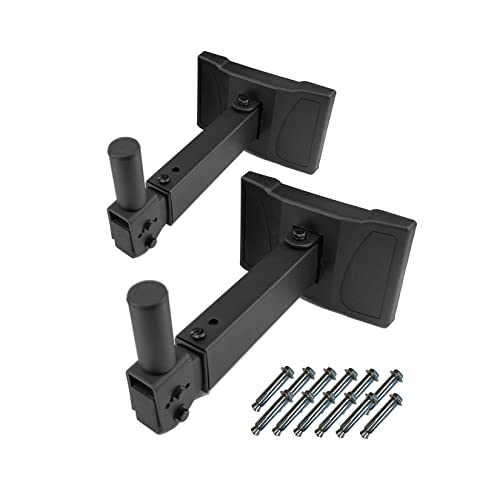 HW-339 Speaker Wall Mount, Wall Mount Speakers Brackets Support up to 100lbs Swivel & Tilt, PA Speaker Wall Mount for Large Speakers, Mounting Screws Hidden(2 packs, Black)