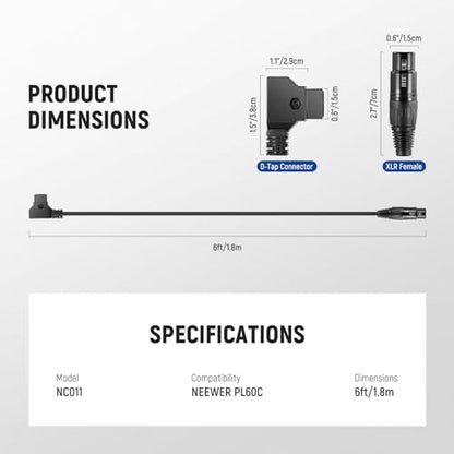 NEEWER 6ft/1.8m D-Tap Male to 4 Pin XLR Female Power Cable PL60C Continuous LED Video Light, NC011 - style: NC011