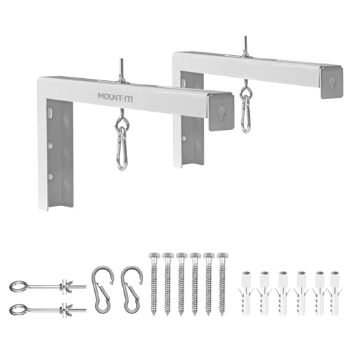 Mount-It! Projector Screen Wall Mount L-Brackets - Extra Large Wall and Ceiling Hanging Mount for Home Projector and Movie Screens, 12 inch Mounting Hooks, 1 Pair, White, 66 Lb Each Capacity - color: White, size: 12 Inch