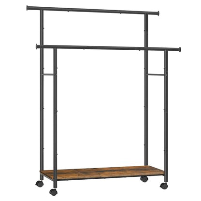SONGMICS Clothes Rack with Wheels, Steel Garment Rack with Shelf | Clothing Rack for Hanging Clothes, 38.8 Inches, Loads up to 220 lb, Black and Rustic Brown, COLTEN Collection UHSR152B01 - color: Black, style: Double Rod