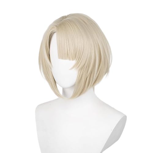 Freminet Wig for Men Blonde Bob with Bangs Heat Resistan Synthetic Fiber Hairs for Unisex Adult Halloween Christmas Cos Anime Party Replacement Wigs - color: Blonde Cover Left Eye Bangs