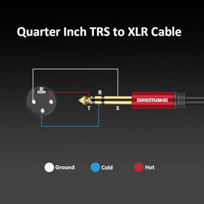 Balanced XLR to 1/4 Audio Cable, 50FT Jack 6.35mm (1/4 inch) TRS Male to XLR Female Signal Interconnect Mic Cable for Mixer, Audio Sound Consoles, Power Amplifier - Red - color: Red, size: 50FT/15M