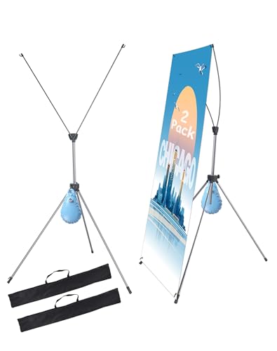2 Pack X Frame Banner Stand Fits Any Banner Adjustable Size 23"X63" to 32"X78", Portable Travel Bag & Load-bearing Bag for Advertising, Stores, Tradeshow, Restaurant, Event, Birthday & Party (Outdoor)