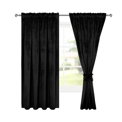 Hiasan Black Velvet Blackout Curtains 63 inch, Set of 2 Panels, 52W x 63L - color: Black, size: 52"W x 63"L (Pack of 2)