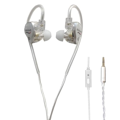 RitMoment RIT10 Pro Wired Earbuds - Balanced Sound & Rich Bass, Dual Magnetic Dynamic Driver, Ultra Comfort, in Ear Monitor IEM Earphones (3.5mm with Mic, Clear) - style: MIC
