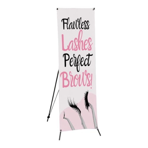 DreamController Lashes & Brows X-Stand Banner by DC | 30"x65" Tripod Display | Flawless Lashes Perfect Brows Vertical Banner for Trade Shows & Events | Made in USA | (Stand Not Included) - color: Flawless Lashes Perfect Brows, size: X Banner - 30x65"