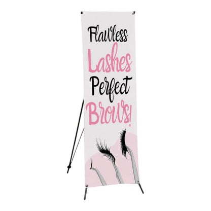 DreamController Lashes & Brows X-Stand Banner by DC | 30"x65" Tripod Display | Flawless Lashes Perfect Brows Vertical Banner for Trade Shows & Events | Made in USA | (Stand Not Included) - color: Flawless Lashes Perfect Brows, size: X Banner - 30x65"
