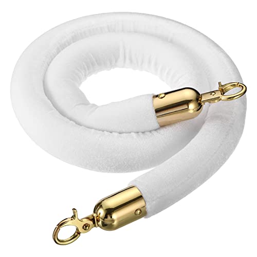 PATIKIL 3.9 Feet White Velvet Stanchion Rope, Crowd Control Barrier Rope with Snap Hooks for Posts Stand Queue Divider of Hotel Theater, Golden - color: White, size: 3 Feet
