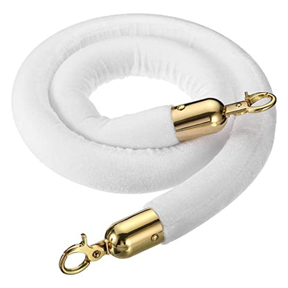 PATIKIL 3.9 Feet White Velvet Stanchion Rope, Crowd Control Barrier Rope with Snap Hooks for Posts Stand Queue Divider of Hotel Theater, Golden - color: White, size: 3 Feet