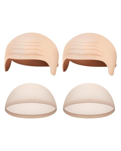 Hoedia 2-Pack Latex Bald Caps for Adults with 2 PCS Wig Caps, 12.9x7.48 in | Bald Head Wig Cap for Adults Women Men, Costume Accessories for Halloween Makeup Party, Themed Cosplay - size: 12.9x7.48 Inch
