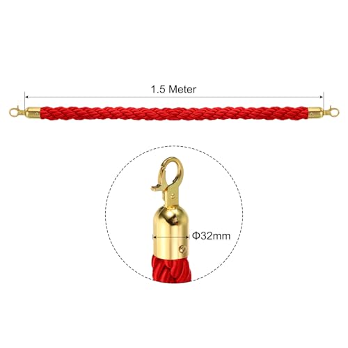 PATIKIL Stanchion Rope, 1.5m/5Ft Barrier Rope Twisted Post Ropes with Snap Hooks for Posts Stands Queue Divider Crowd Control of Hotel, Red Golden - color: Red / Golden