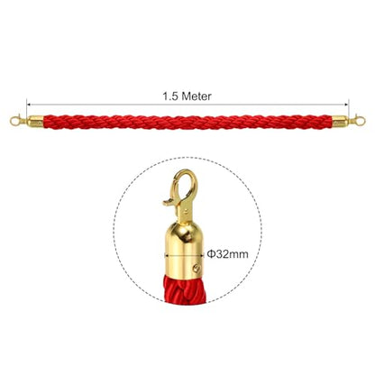 PATIKIL Stanchion Rope, 1.5m/5Ft Barrier Rope Twisted Post Ropes with Snap Hooks for Posts Stands Queue Divider Crowd Control of Hotel, Red Golden - color: Red / Golden