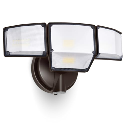 LUTEC 80W Dusk to Dawn Flood Lights Outdoor, 9000LM Super Bright LED Security Light with Photocell, IP65 Waterproof, 5000K Daylight, Hardwired 4 Heads Floodlight for Garage, Yard, Patio (Brown) - color: Brown, size: 1 Pack