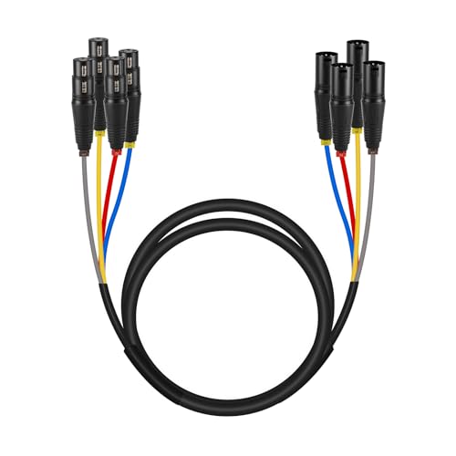 Phenyx Pro 4-Channel 6 ft XLR Microphone Snake Cable PCBL-4IN1-6 | 4-in-1 Color-Coded Design, 3-Pin Male-to-Female XLR, 24 AWG OFC Copper, Mixers, IEM, Mic Systems - size: 6 Feet