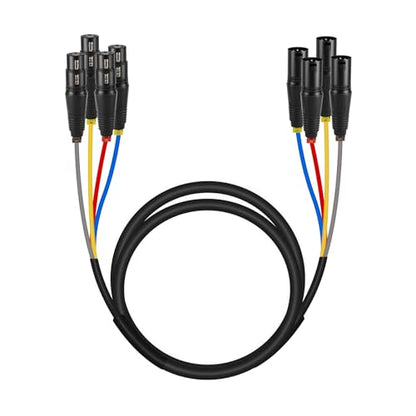 Phenyx Pro 4-Channel 6 ft XLR Microphone Snake Cable PCBL-4IN1-6 | 4-in-1 Color-Coded Design, 3-Pin Male-to-Female XLR, 24 AWG OFC Copper, Mixers, IEM, Mic Systems - size: 6 Feet