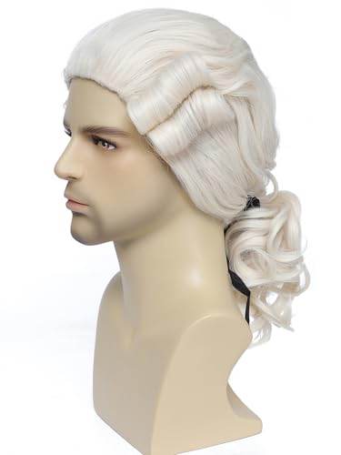 Men's 18th Century Colonial Judge Wig, George Washington Wig Lawyer Aristocrat Curly Costume Wig for Halloween Historical Theme Party (Beige) - color: 3-Beige