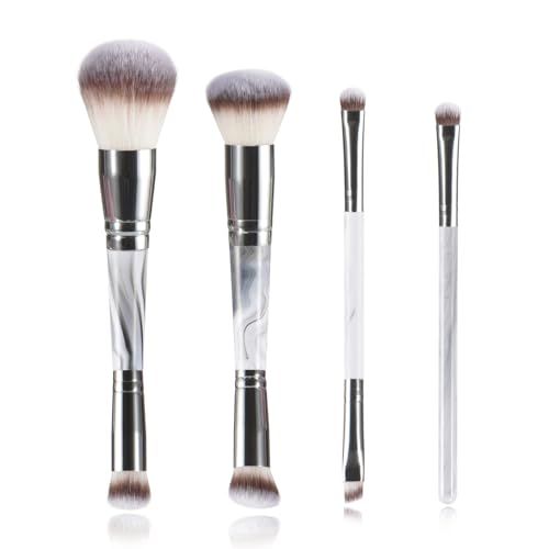 4PCS Gray Dual-Ended Makeup Brushes Set, Professional Powder Blush Concealer Eyeshadow Kabuki Foundation Brush Kit, with Travel Pouch, Soft Vegan Synthetic Bristles - style: Grey 4-piece set