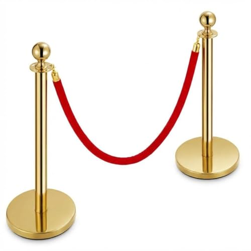 Crowd Control Barriers, Gold Stanchions 2 Pcs and 1 Flannel Carpet Ropes, Stainless Steel Red Carpet Poles and Ropes Set for Wedding Party Red Carpet & Hotel Events