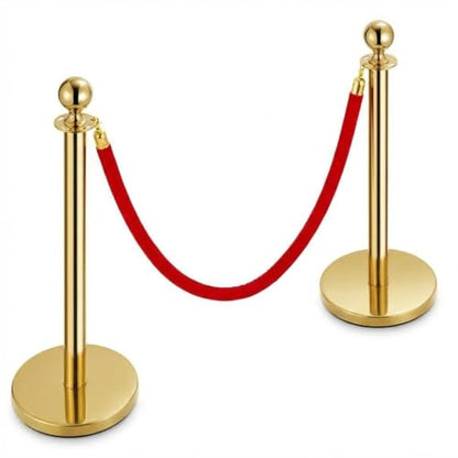 Crowd Control Barriers, Gold Stanchions 2 Pcs and 1 Flannel Carpet Ropes, Stainless Steel Red Carpet Poles and Ropes Set for Wedding Party Red Carpet & Hotel Events