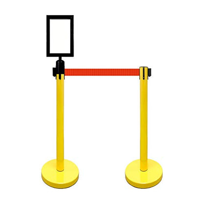 Retractable Stanchion, 6 SPECIALTY Posts + Signframe, 36" Ht, 78" Special Event & Holiday Theme Belt + Bonus Replacement Cassettes + Wall Receiver (YEL Post/Red Belt) - color: Yel Post/Red Belt