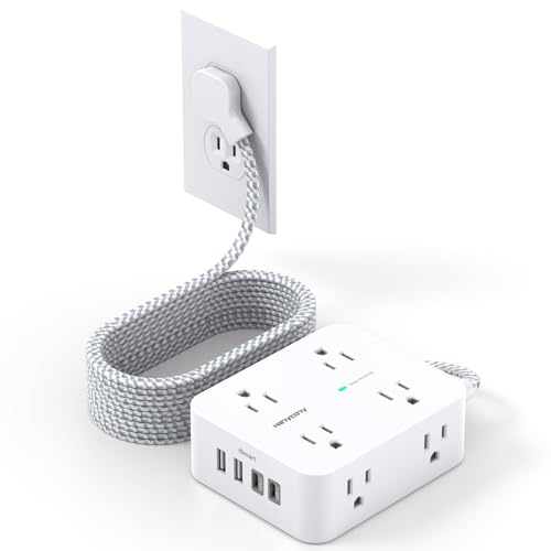 10Ft Extension Cord with Multiple Outlets, Surge Protector Power Strip 10 Ft Cord, 8 Outlets 4 USB Ports(2 USB C), Flat Outlet Extender, Desk Charging Station for Home Office College Dorm Essentials - size: 10Ft
