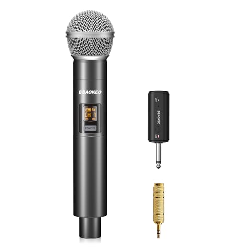 Aokeo Wireless Microphone for Mic Input, UHF Metal Dynamic Handheld Multipurpose Mic with Rechargeable Receiver (Work 4hs), 160ft Range, for Karaoke Machine, Amplifier Speaker, Mixer, Church - color: Black