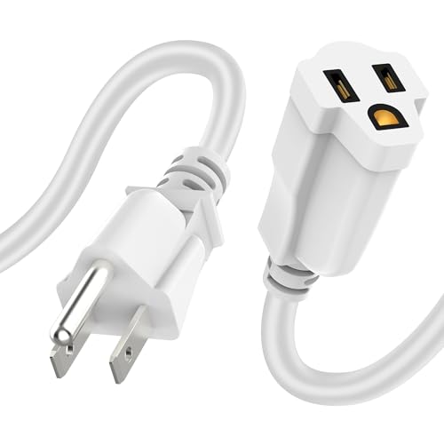Power Extension Cord 10FT, 3 Prong Grounded Electric Extension Cable Outlet Saver, Single Outlet, Outside, Heavy Duty, Waterproof, Flexible, 16AWG, SJTW, 13A 125V, Outdoor & Indoor Power Wire (White) - size: 10 FT