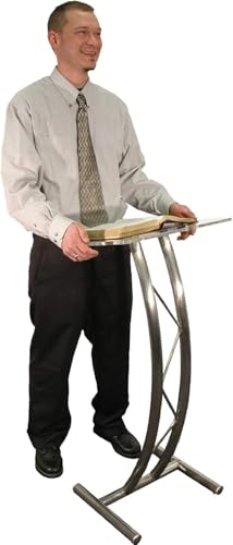 Kingdom Curved Metal Lectern with Acrylic Top Stainless Steel Lectern Body and Clear Acrylic Top - Striking and Elegant for All Spaces - size: Design 17