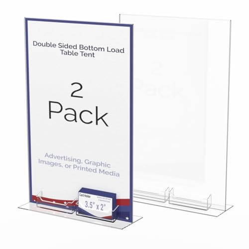Marketing Holders 2 Pack Acrylic Sign Holder 11" x 17" Bottom Load Display with 2 3.5" x 2" Business Card Pockets for Restaurants Retail Stores and Businesses - size: 11"W x 17"H Bottom Load w/2 Card Slots
