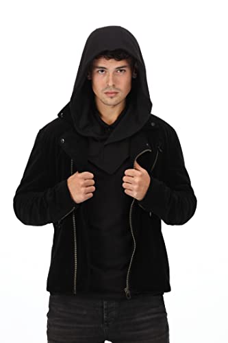 Assassin Hood and Mask Cotton Ninja Balaclava Adaptable Hoodie Casual Ren Faire Cosplay LARP Costume Cowl - color: Black