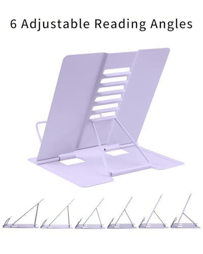 MSDADA Desk Book Stand Metal Reading Rest Book Holder Adjustable Cookbook Documents Holder for Recipes Textbooks Tablet Music Books, Mom Gifts, Gifts for Grandma Mom Mothers Day(Light Purple) - color: Light Purple